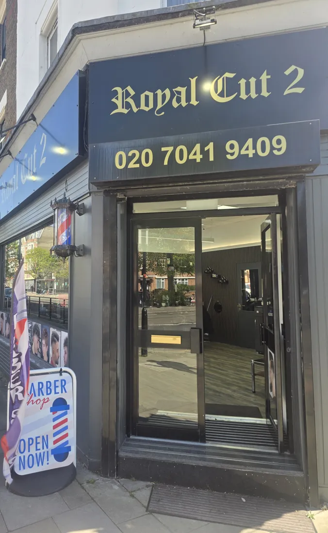 ROYAL CUT 2 corner shopfront with gold blackletter sign